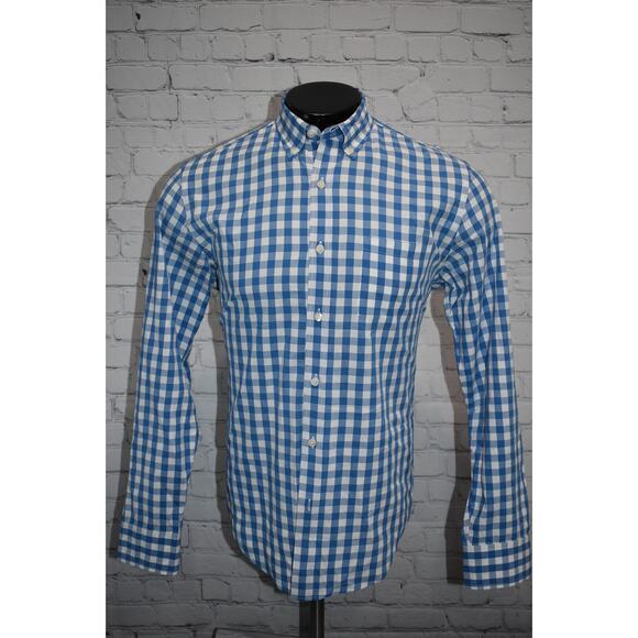 J Crew Dress Shirt Button Up Men Size Medium Classic Fit Blue White Plaids - Picture 2 of 5